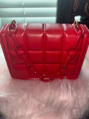 Red Quilted Chain-Handle Shoulder Bag